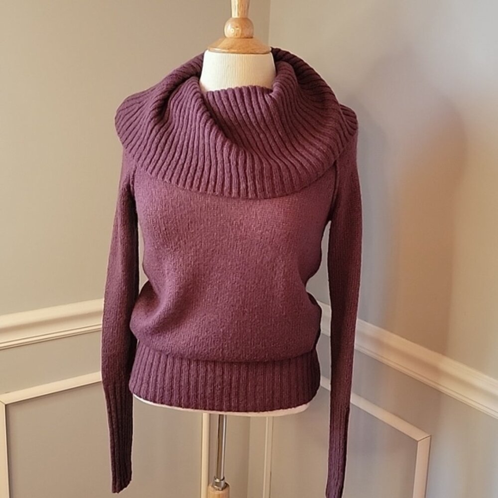 J.CREW Wool Mohair Blend VTG Purple‎ Plum Ribbed Cowl Neck Pull Over Sweater S